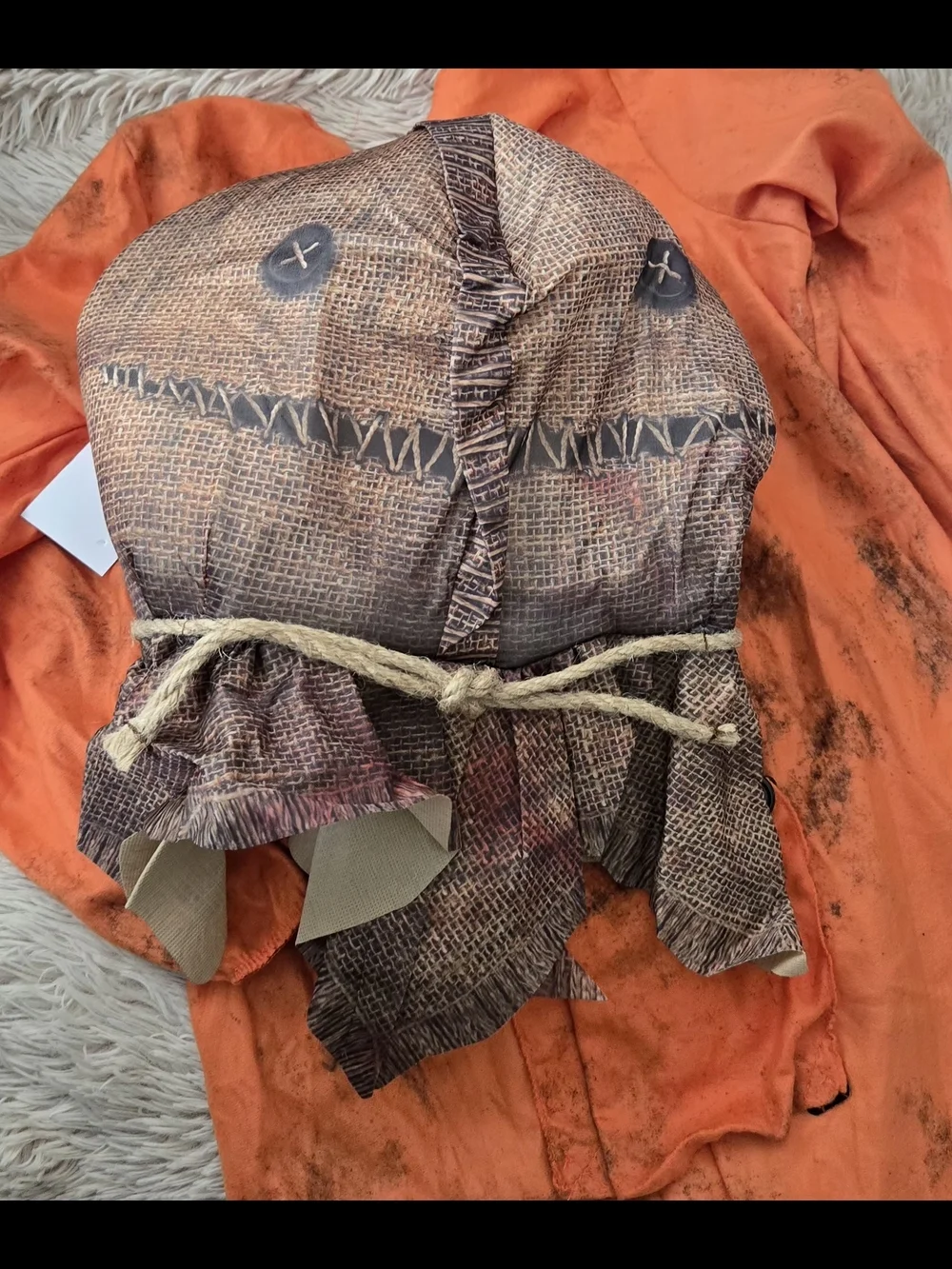 SAM. Orange Burlap-Head Scarecrow Kids Costume #1351